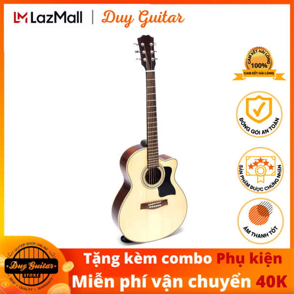 Đàn guitar acoustic DGAG-150 gỗ Hồng Đào, dáng A khuyết cho âm thanh tốt, cần đàn thẳng có ty, action thấp êm tay, tặng combo phụ kiện Duy Guitar