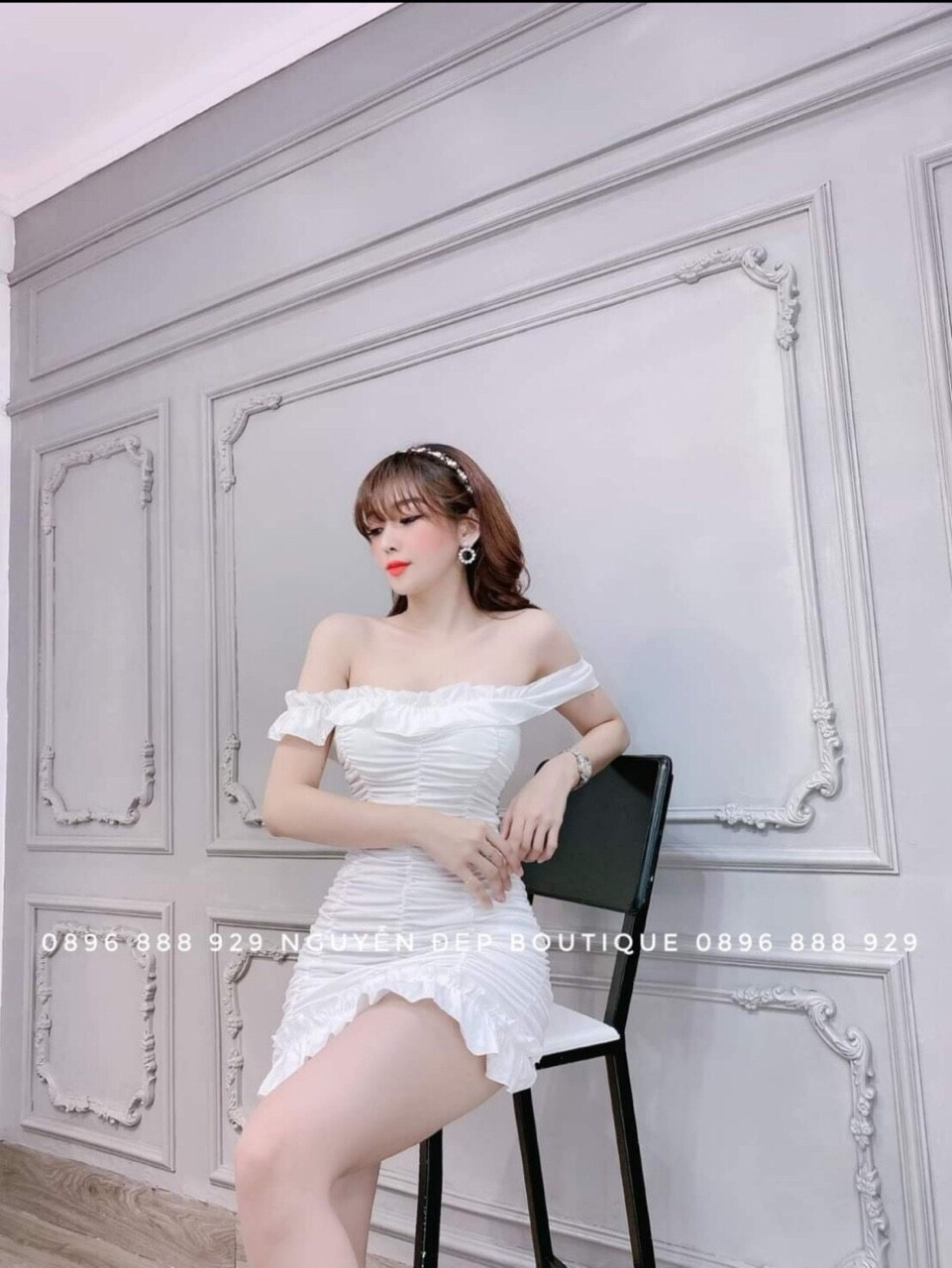 Đầm body trễ vai nhún bèo ôm dáng ( có mút ngực)