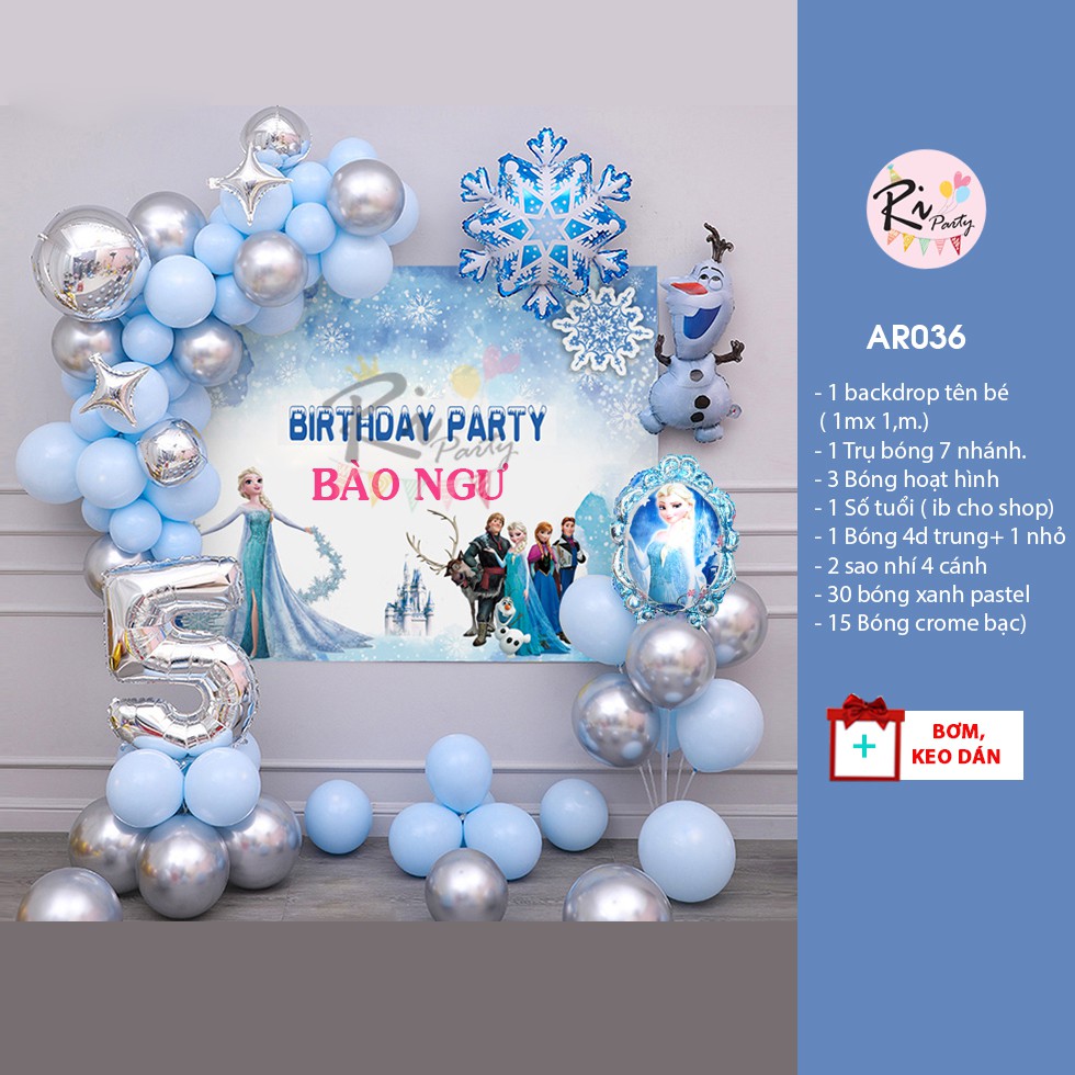 [HCM][Backdrop Tên Bé] Set Bóng Trang Trí Bé Gái Chủ Đề Elsa/ Foren