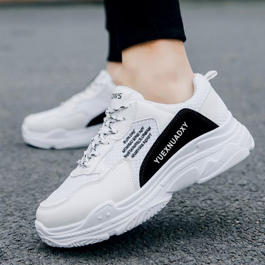 Giày thể thao nam sneaker trắng sườn chữ kiểu dáng trẻ trung theo xu hướng mới nhất, chất da PU phối sợi thoáng khí cao cấp bền đẹp giá rẻ