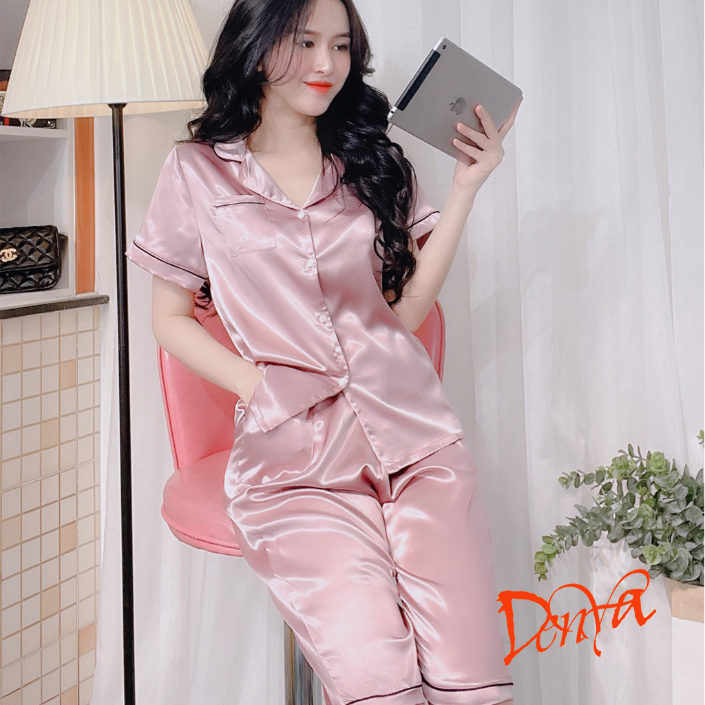 Đồ bộ pijama nữ lửng chất liệu lụa phi mềm mịn DB16