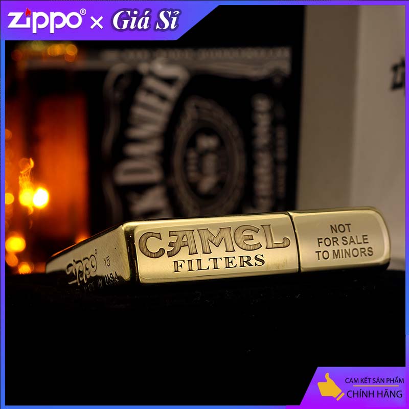 Bật lửa Zippo khắc Lạc Đà CAMEL bản tiêu chuẩn màu vàng bóng