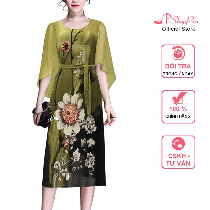 Shoppro-dress suông middle-aged bigsize style dress suông party fashion middle-aged women dress suông bigsize for mother U40 U50 dress middle-aged high-end dress suông middle-aged designs long sleeve wing fairy 3265 3356 3205 3265 3269 3285 3348