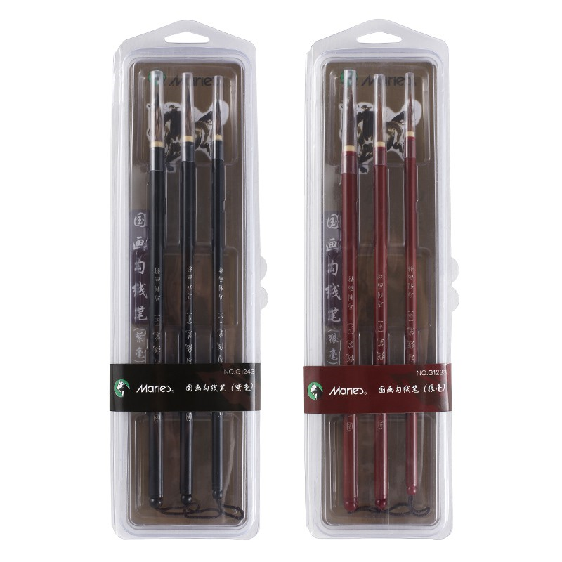 BỘ 3 CÂY CỌ LÔNG SÓI VIẾT THƯ PHÁP MARIE'S (HỘP NHỰA, THÂN CỌ ĐEN)