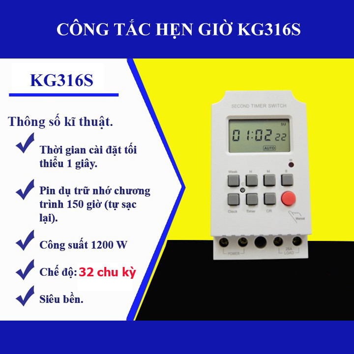 Bộ timer hẹn giờ tự động KG316S 32 chương trình hẹn giờ tối thiểu 1 giây - bộ hẹn giờ tự động