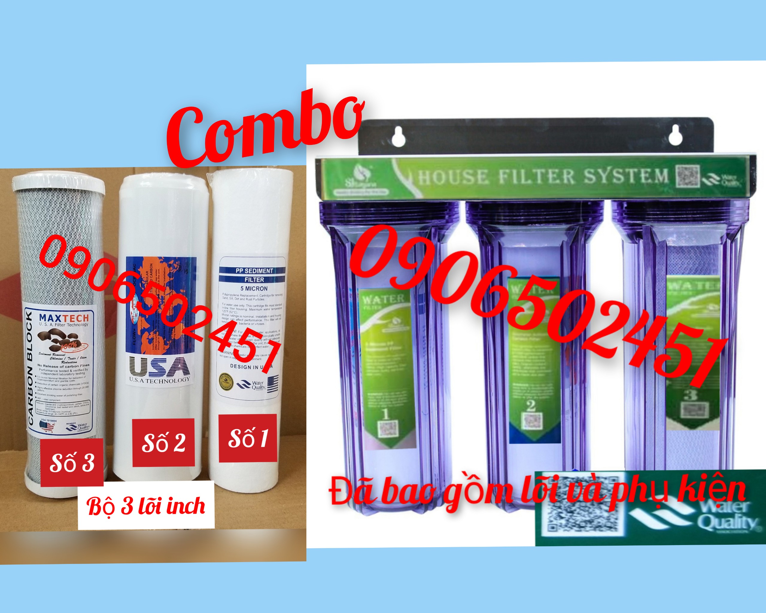 [HCM]Bộ lọc nước sinh hoạt - bộ lọc thô đầu nguồn 3 cấp ly 10 inch chuẩn dùng cho gia đình
