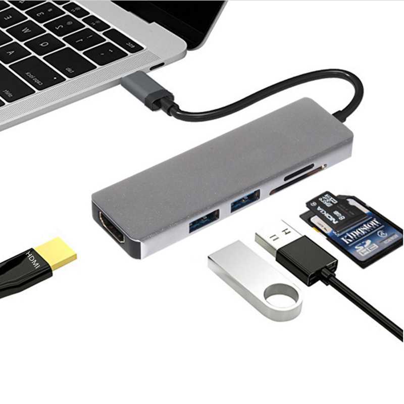 Cáp chuyển đổi USB Type C to HDMI, 2x USB 3.0, thẻ SD/TF 5in1 vỏ nhôm