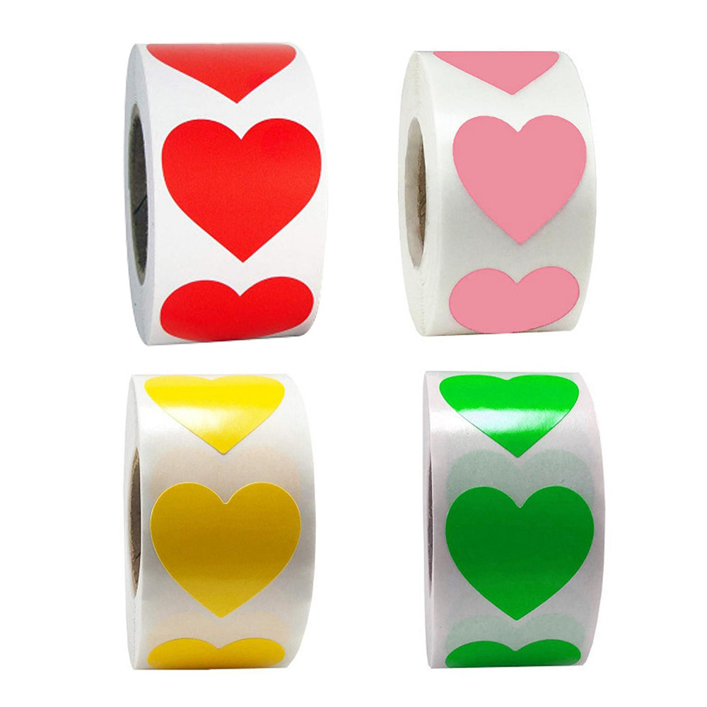 Cuộn 500 tem Sticker Trái tim in màu tự dính 2.5cm