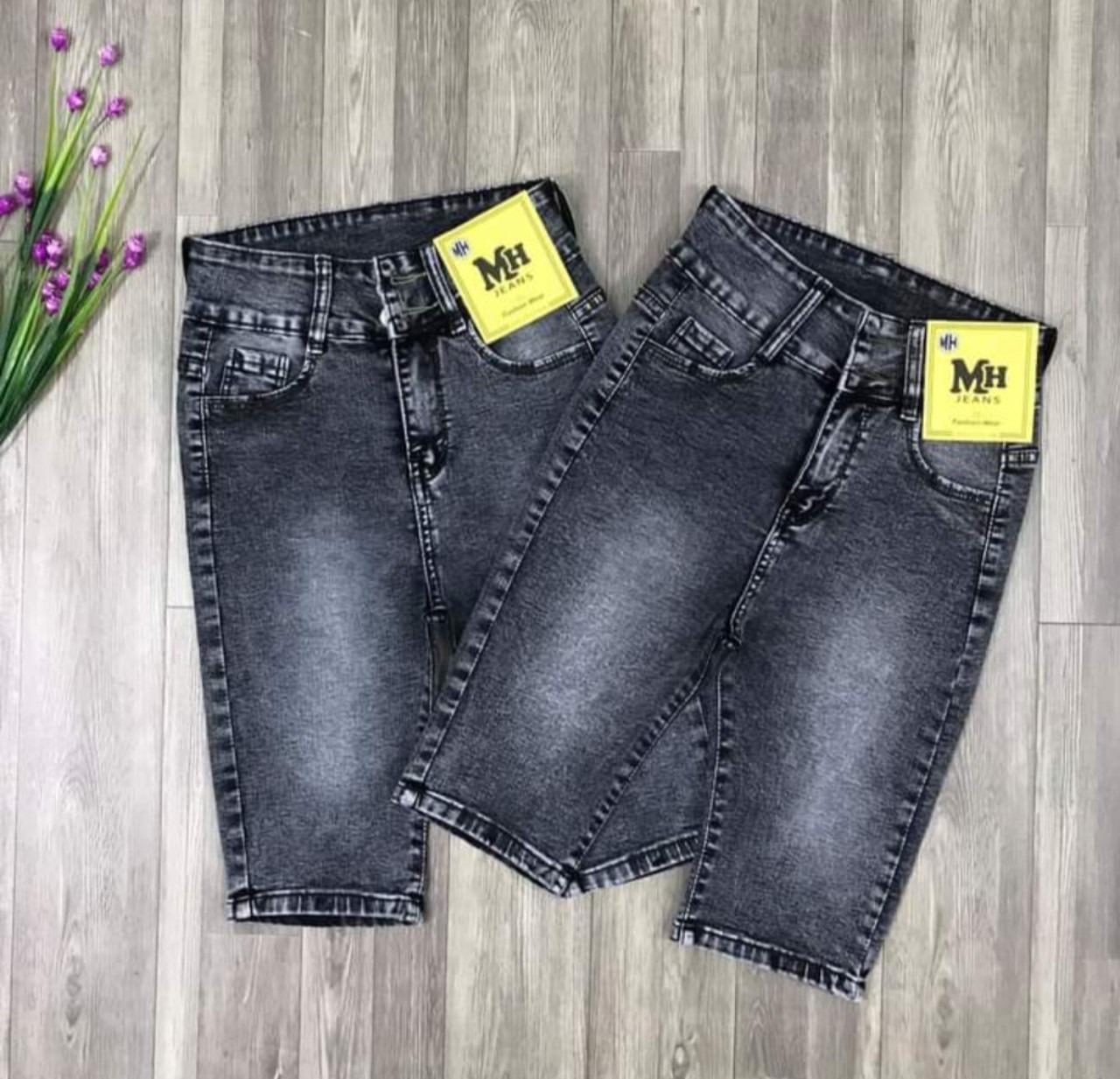 Quần jean ngố nữ lưng cao 2 nút co giãn mạnh size đại màu xám