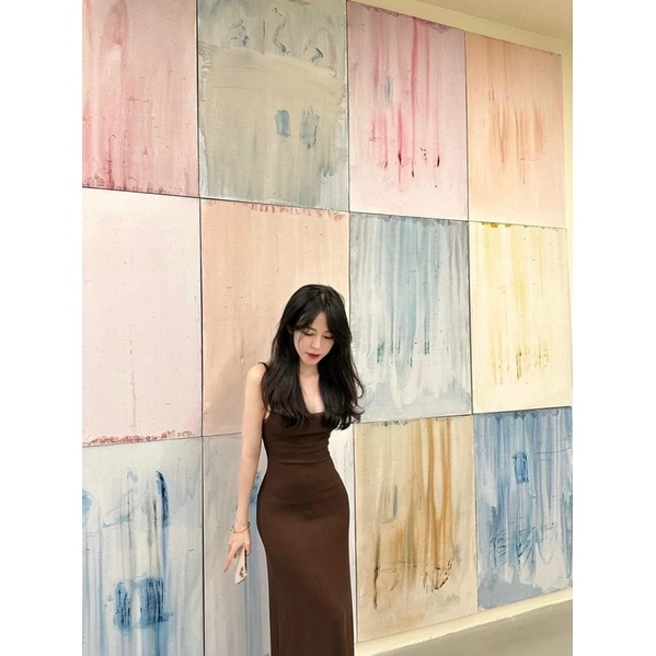 Váy body 2 dây đuôi cá dáng dài đầm body thun lụa có mút ngực (LV169)