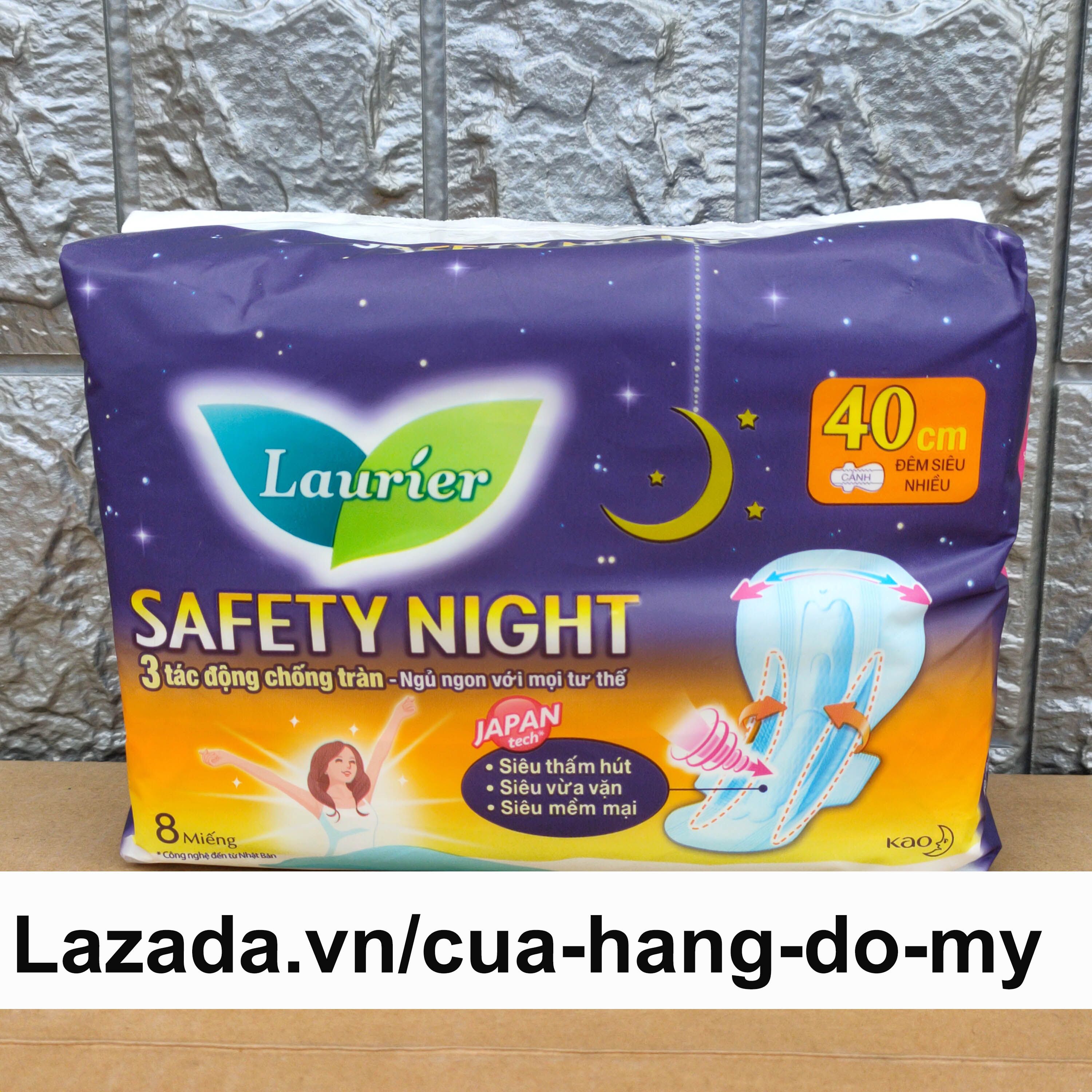 Băng vệ sinh ban đêm Laurier Safety Night siêu an toàn 40cm 8 miếng dành