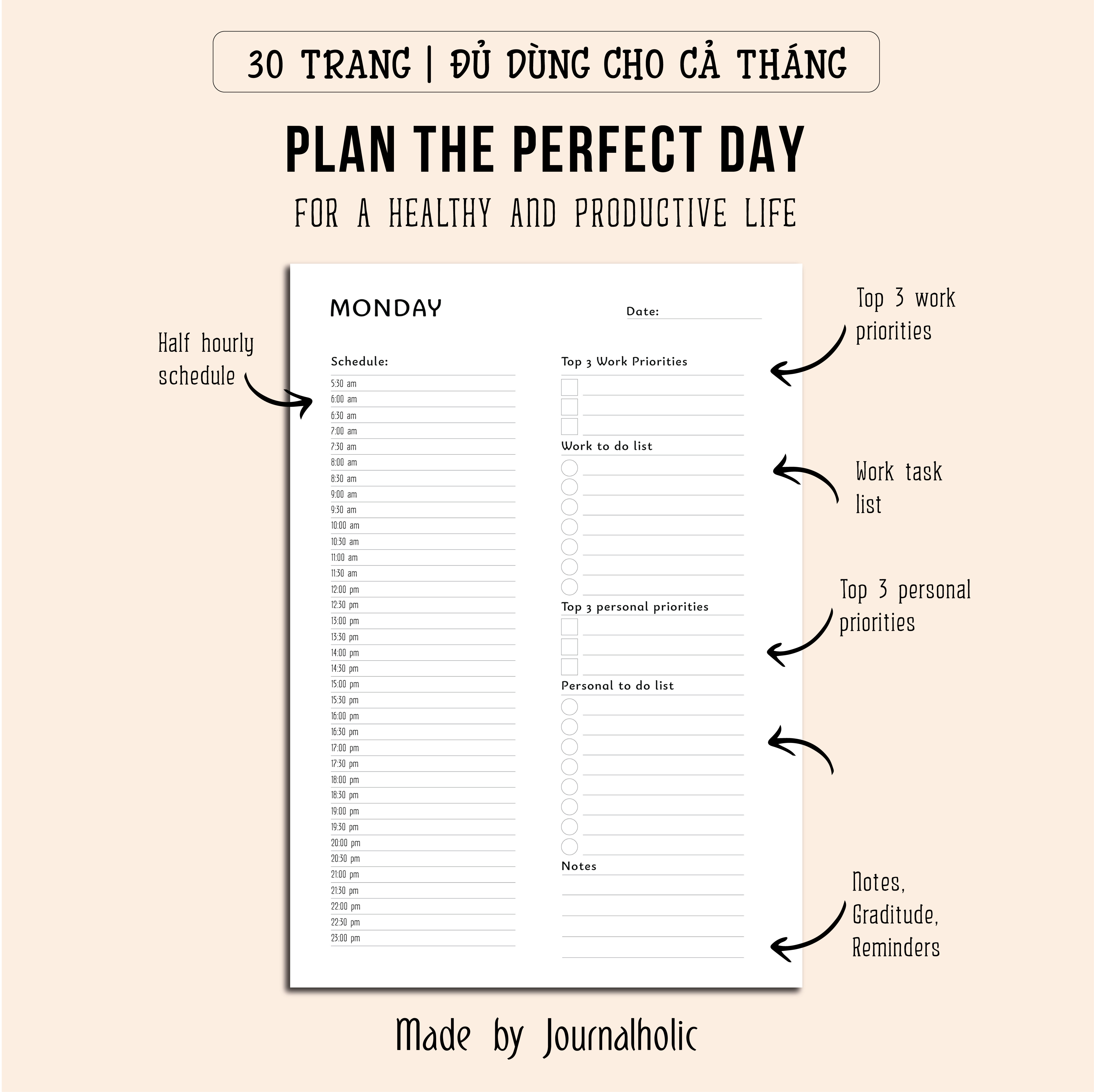 Template Monthly Planner - Journalholic