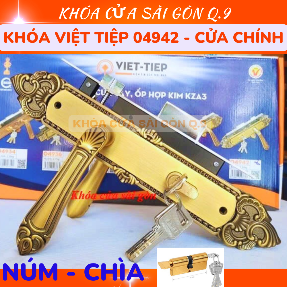 Khóa Việt Tiệp tay gạt 04942 - Cửa chính màu gỗ sang trọng- BH 3 năm