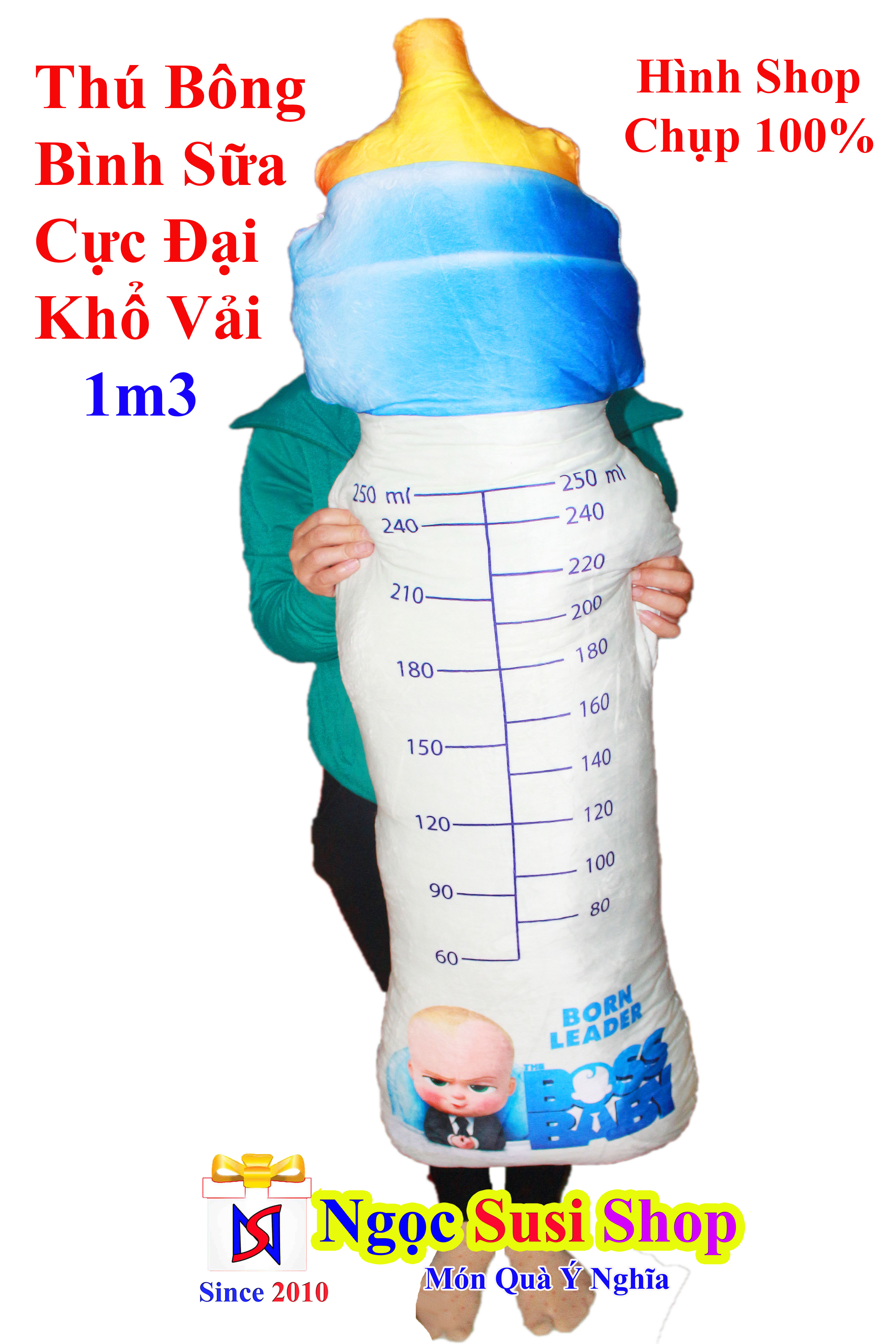 THÚ BÔNG GỐI ÔM BÌNH SỮA 3D SIÊU TO [ MUA CHỌN SIZE]