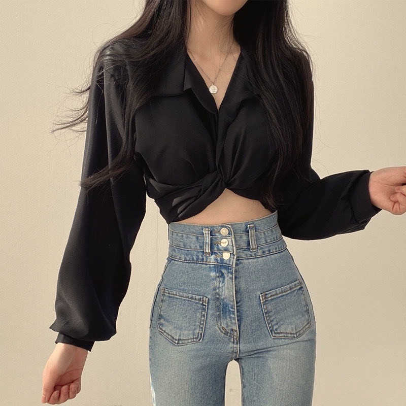 Áo Sơ Mi Lụa Crotop Áo Sơ Mi Dáng Ngắn Cách Điệu ( Có Cỡ Big Size)