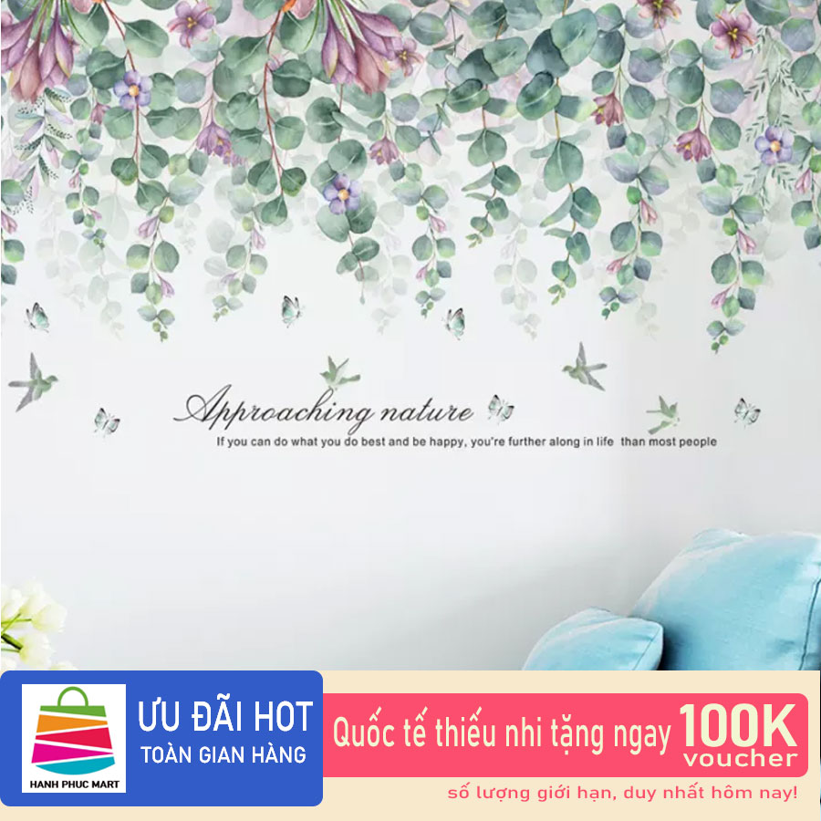 Sticker Giấy Dán Tường Decal Dán tường Mẫu Hoa Lá Cực Xinh ZH013