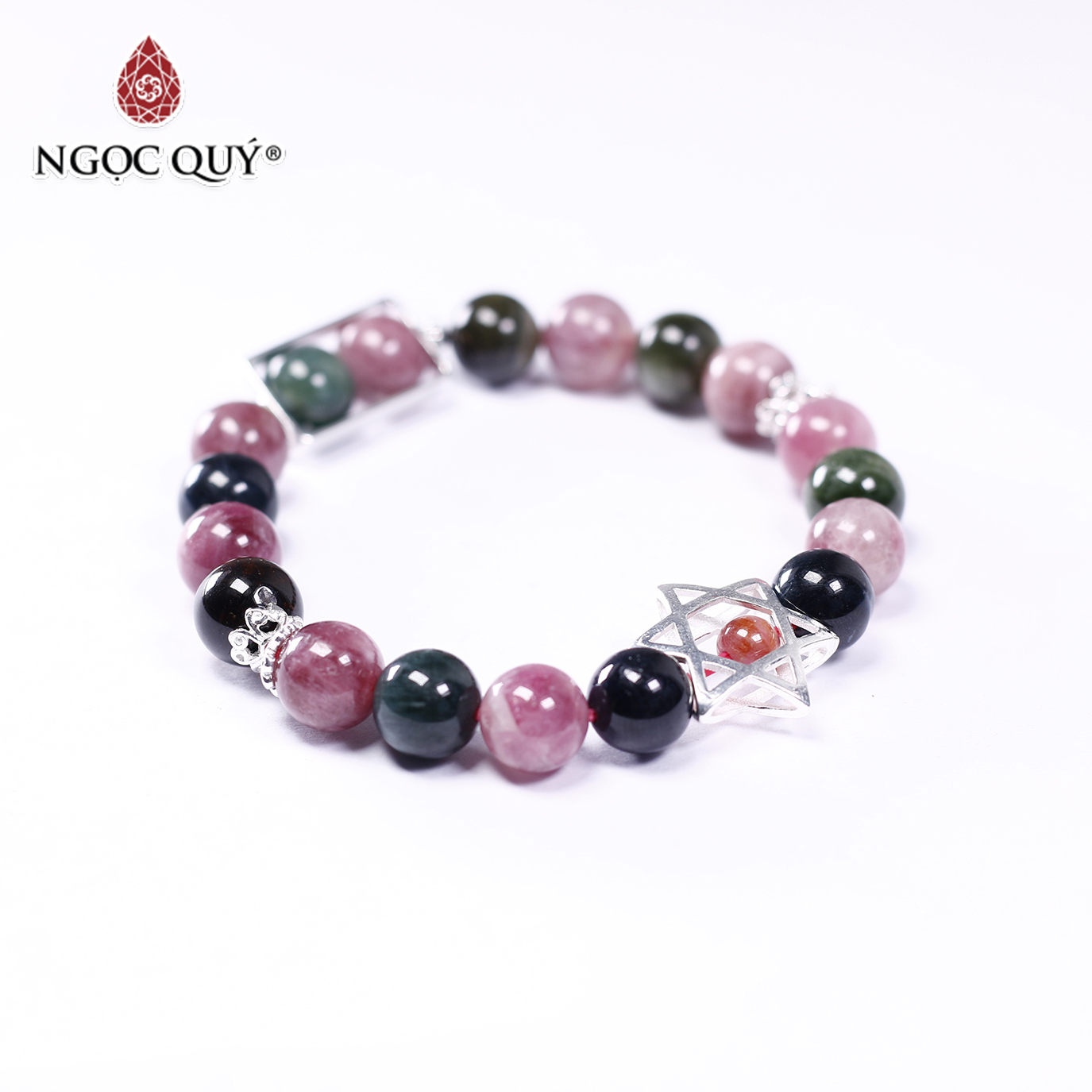 Vòng tay đá Tourmaline phối charm ngôi sao 9mm - Ngọc Qúy Gemstones