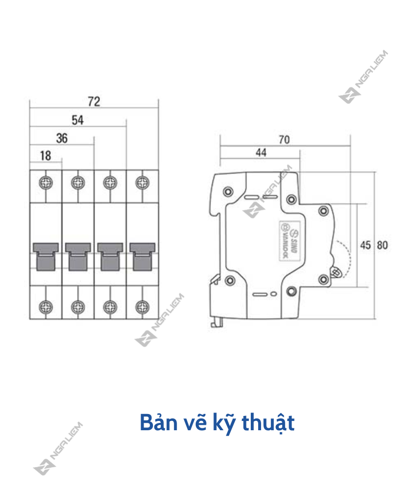 CB 2 Tép SINO (10A, 16A, 20A, 25A, 32A, 40A, 63A) PS45N - 2 Cực
