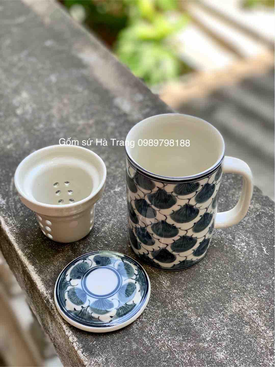 Cốc lọc trà gốm sứ Bát Tràng vẽ vân mây
