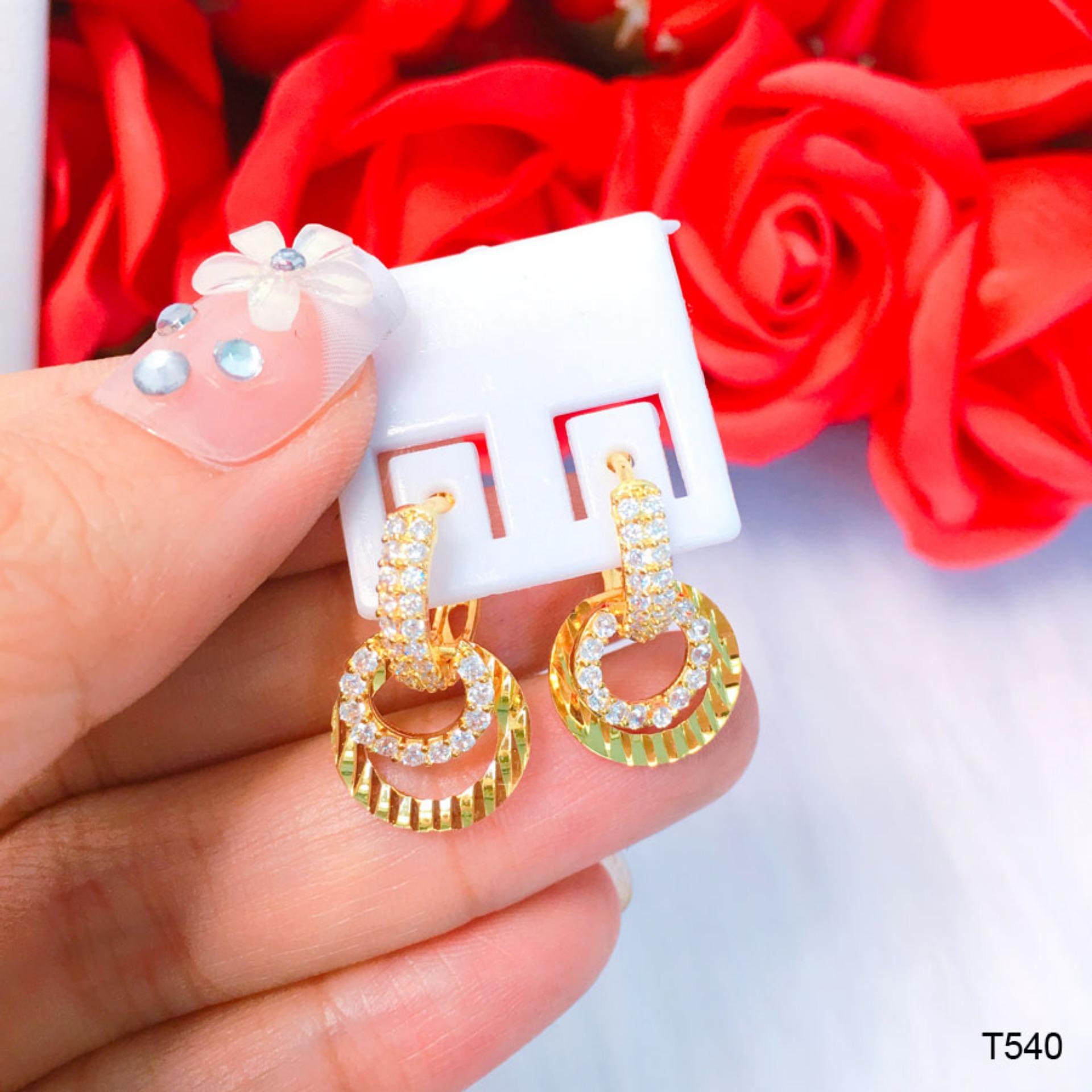 [Hoàn tiền 20%] Bông tai thời trang nữ 2 lớp tròn đính đá thiết kế cao cấp Orin T540 - Long Tien
