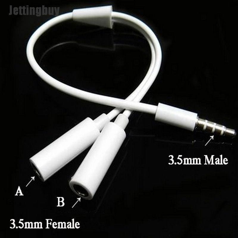 Jettingbuy 3.5mm Aux Audio Mic Splitter Cable Earphone Headphone Adapter 1 Male To 2 Female
