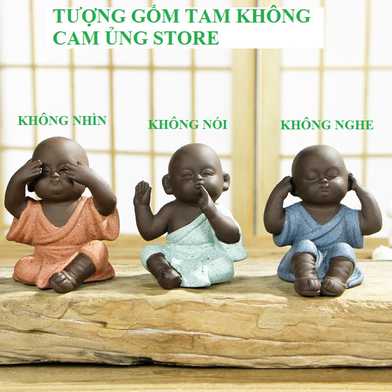 Tượng gốm tam không siêu đẹp- bộ tượng tam không, không nhìn- không nghe- không thấy