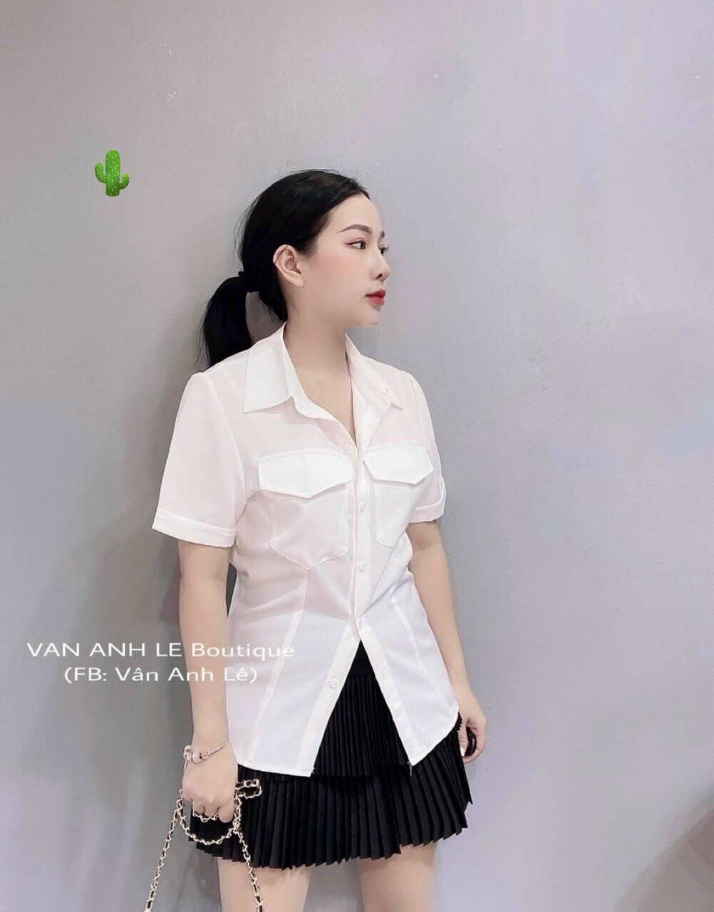 Áo sơ mi nữ tay ngắn có túi