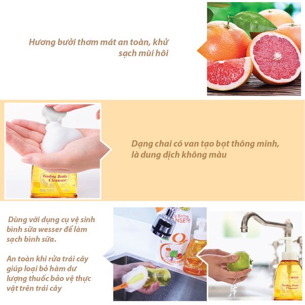 Nước Súc rữa bình sữa núm vú cho bé Wesser Hàn Quốc Túi 500ml