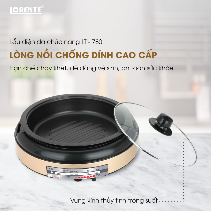 Nồi LẨU NƯỚNG đa năng Lorente LT 780 - 4 lit