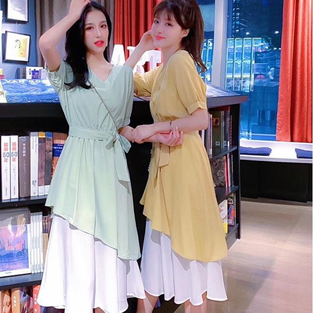 Đầm tùng phối trắng 2 màu