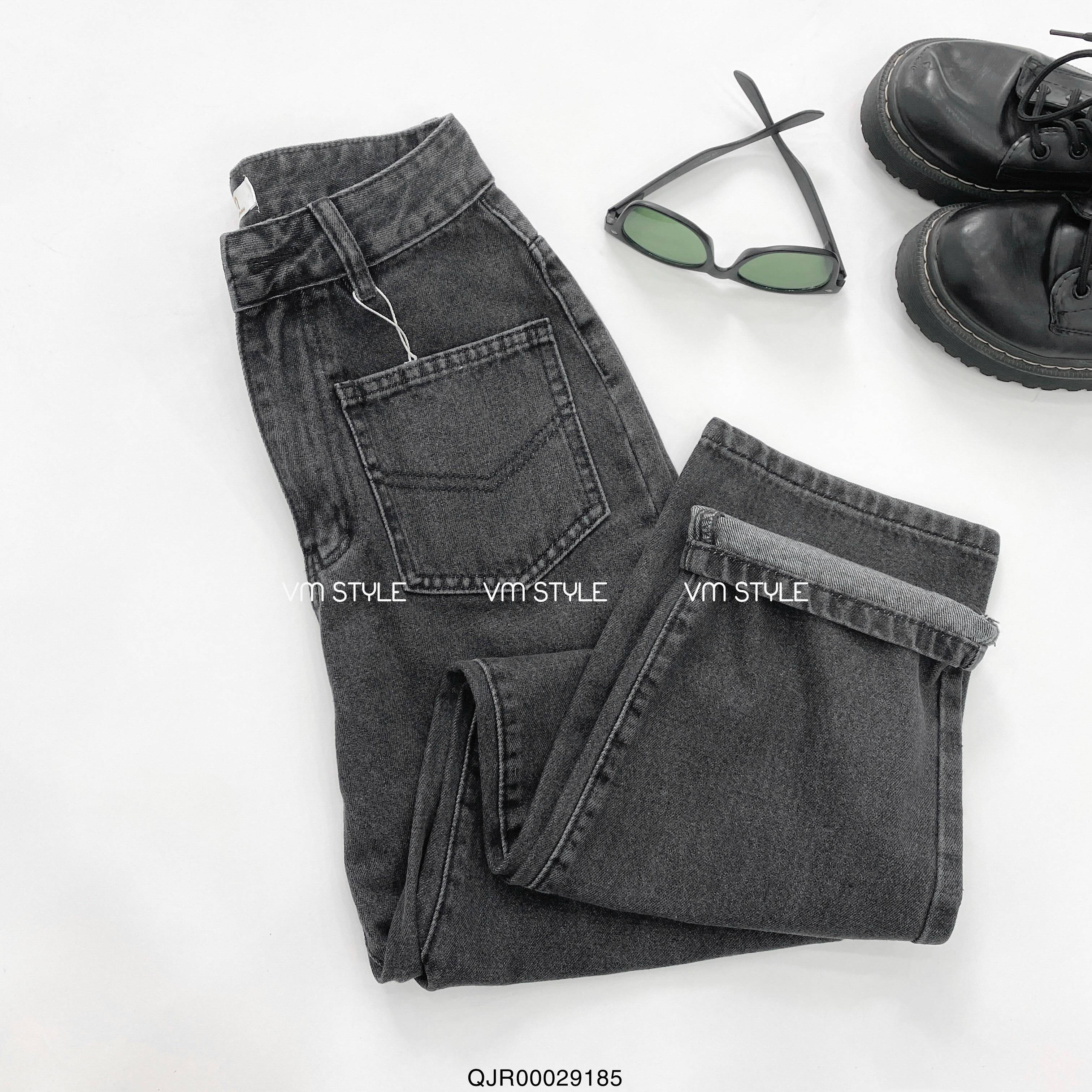 Quần jean ống rộng nữ VMSTYLE QJR00029 trơn lưng cao 2 túi hộp trước 265