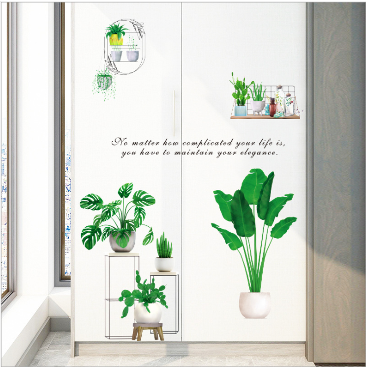 [HCM]Decal dán tường trang trí - BỘ CHẬU CÂY XANH MỚI