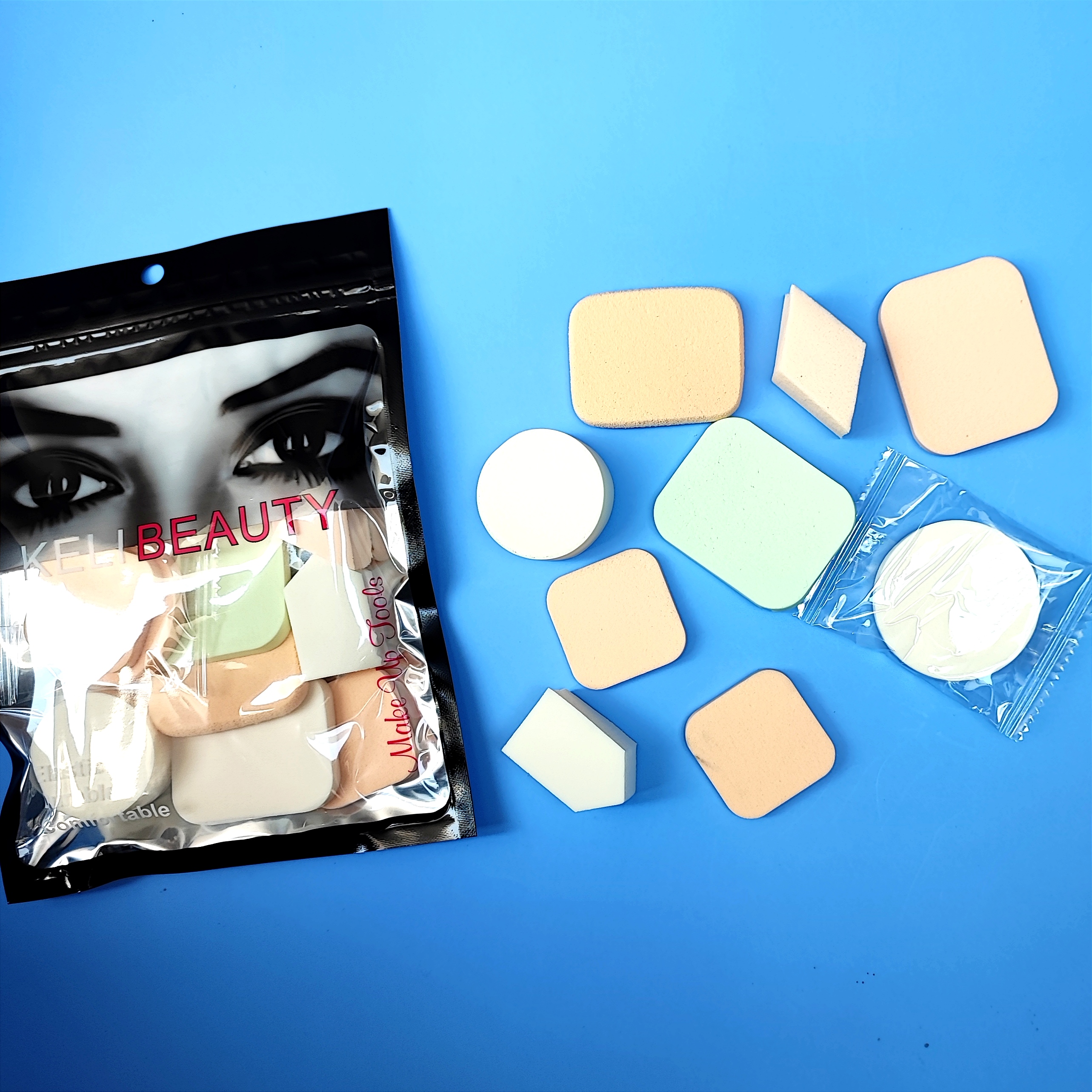 Bông mút trang điiểm đánh phấn KELI nhiều món Makeup Buff