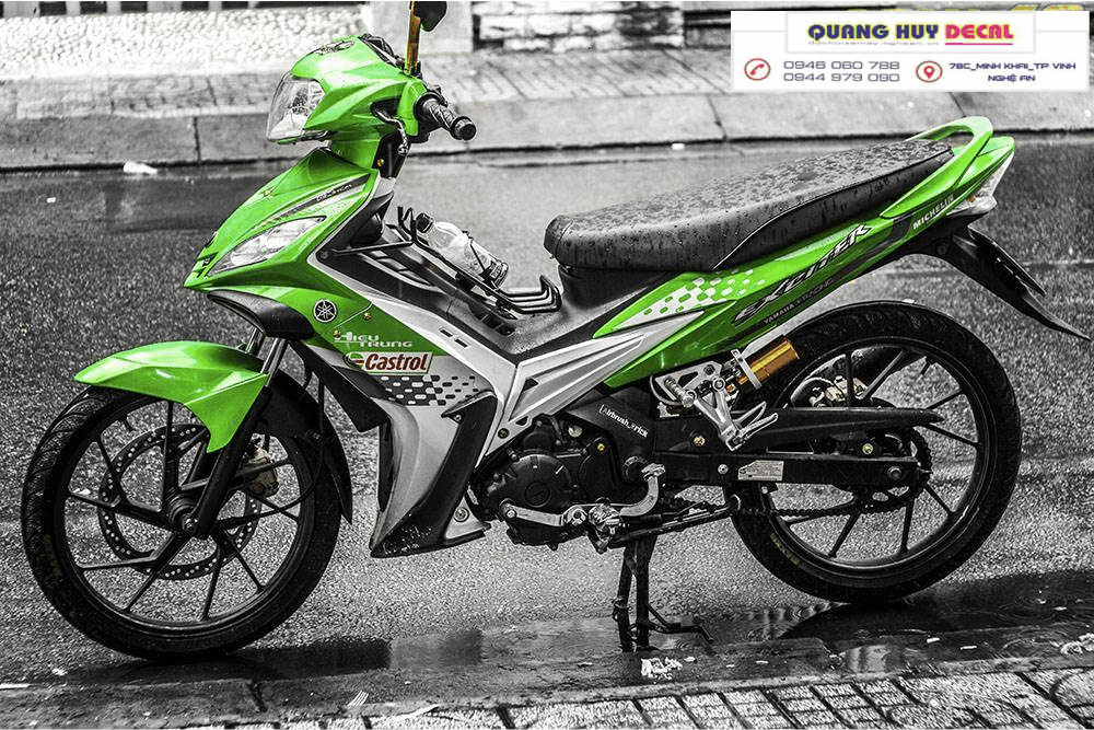Tem trùm xe Exciter 135 2009 2010 xanh lá candy độ đẹp - làm tem xe máy ex135  xanh lá theo yêu cầu - Tem xe máy ex 135 rẻ và đẹp