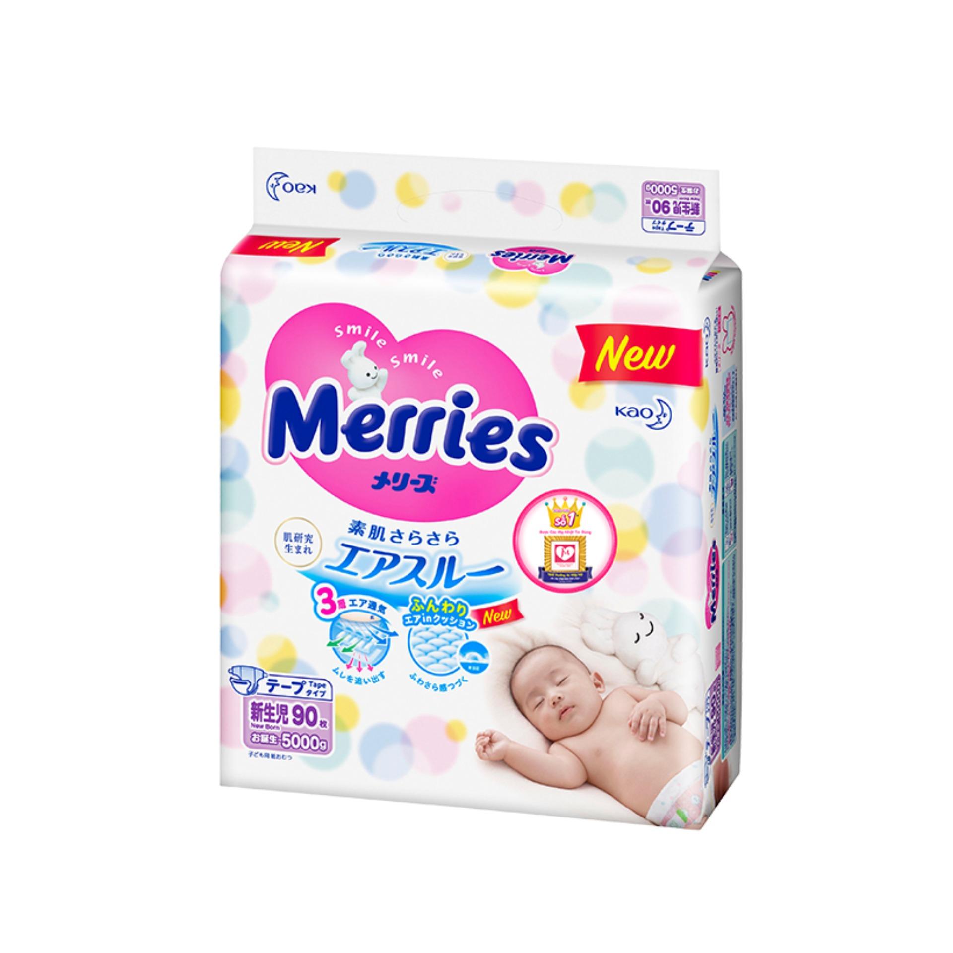 Combo 2 Tã/bỉm dán Merries size NB - 90 miếng (Cho bé dưới 5kg)