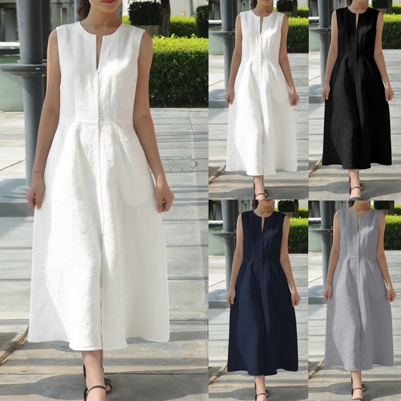 Đầm Maxi sát nách cổ chữ V cho nữ ZANZEA