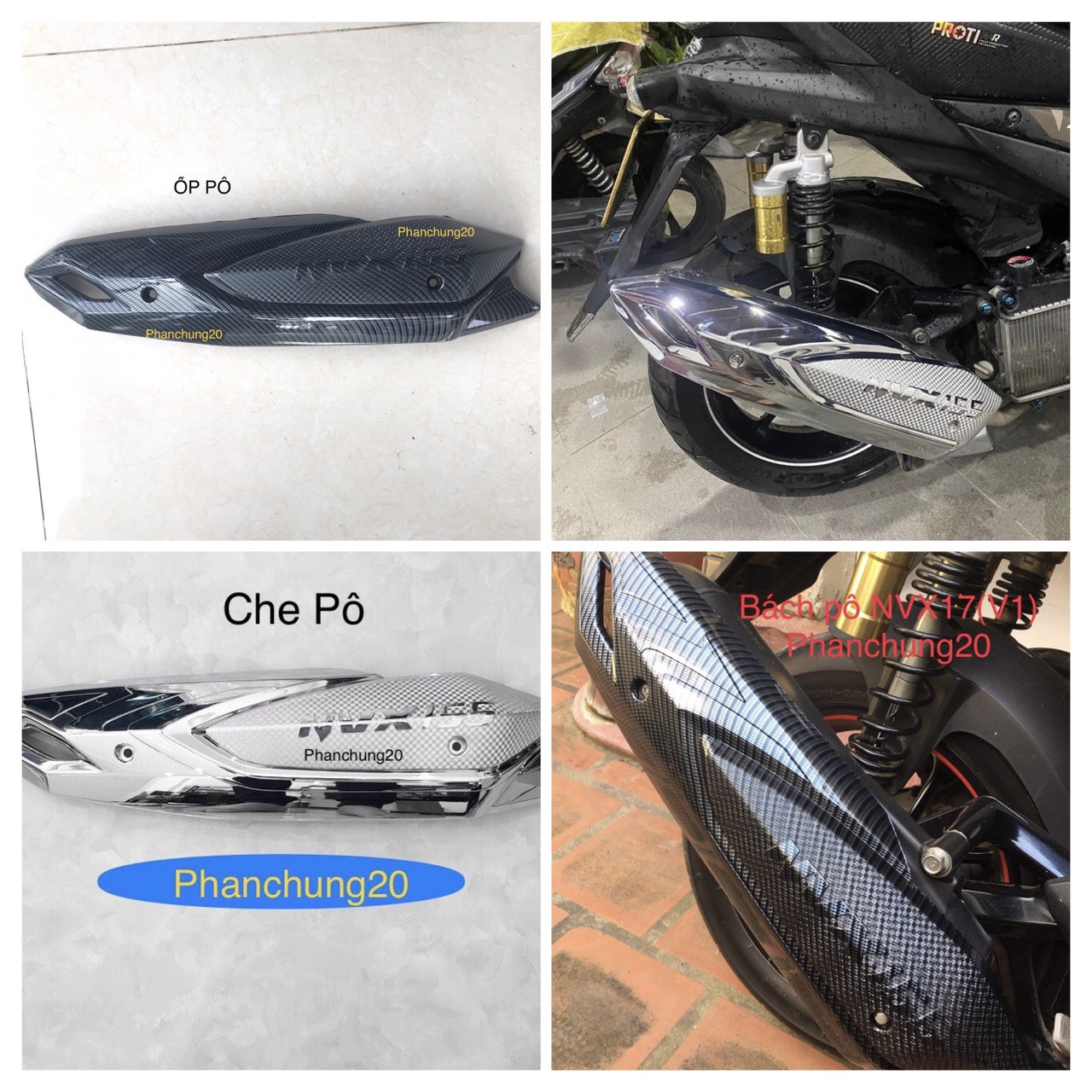 NVX 2016 2017 2018 2019 2020 ỐP CHE PÔ ( CHỤP BÁCH PÔ ) DÙNG CHO ĐỜI XE NVX ( V1 ) CROM/CACBON
