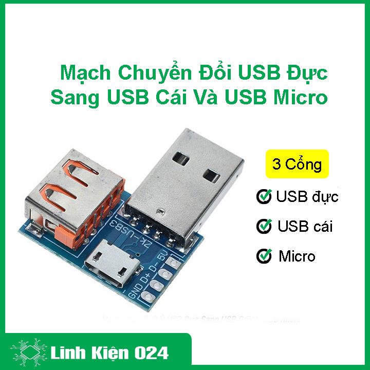Mạch chuyển đổi usb đực sang usb cái và usb micro