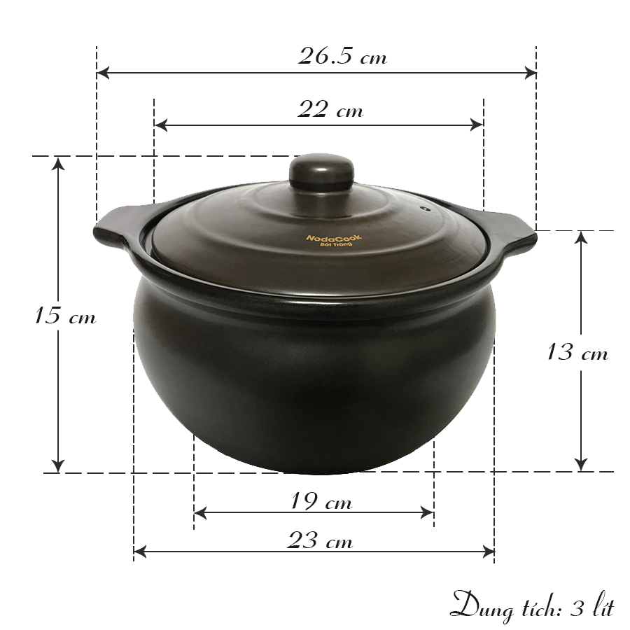 Nồi sứ kho cá 3 lít (Màu đen) - Nodacook chi nhánh Tp HCM