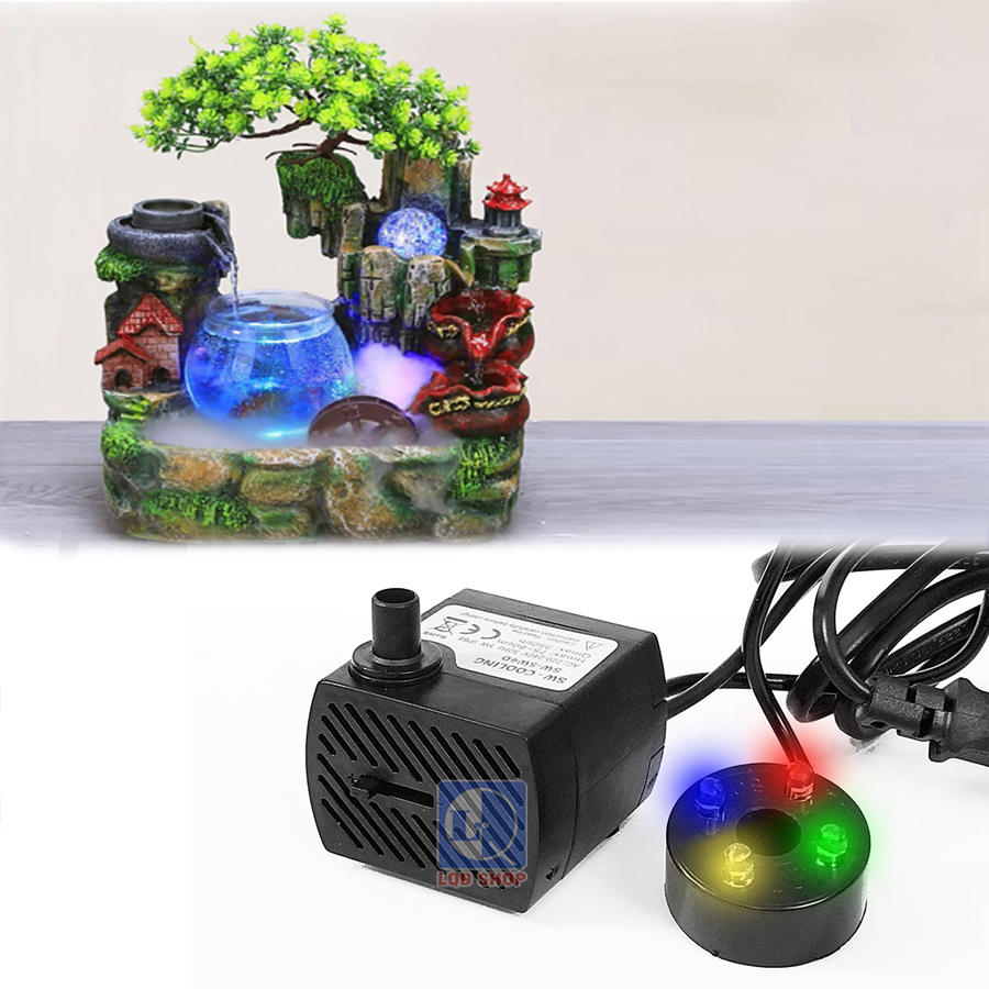 Máy bơm thác nước phong thủy | Máy bơm tiểu cảnh mini có đèn