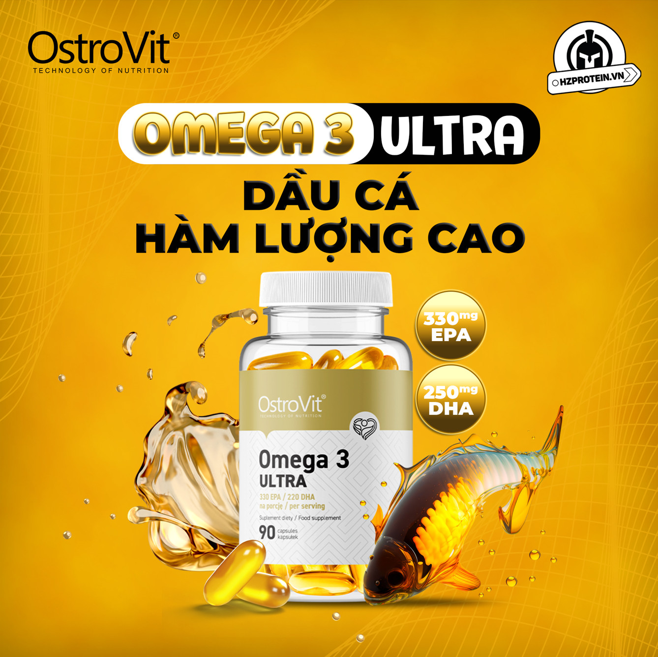 Ostrovit Omega 3 Ultra - 90 viên nang dầu cá cô đặc hỗ trợ trí não