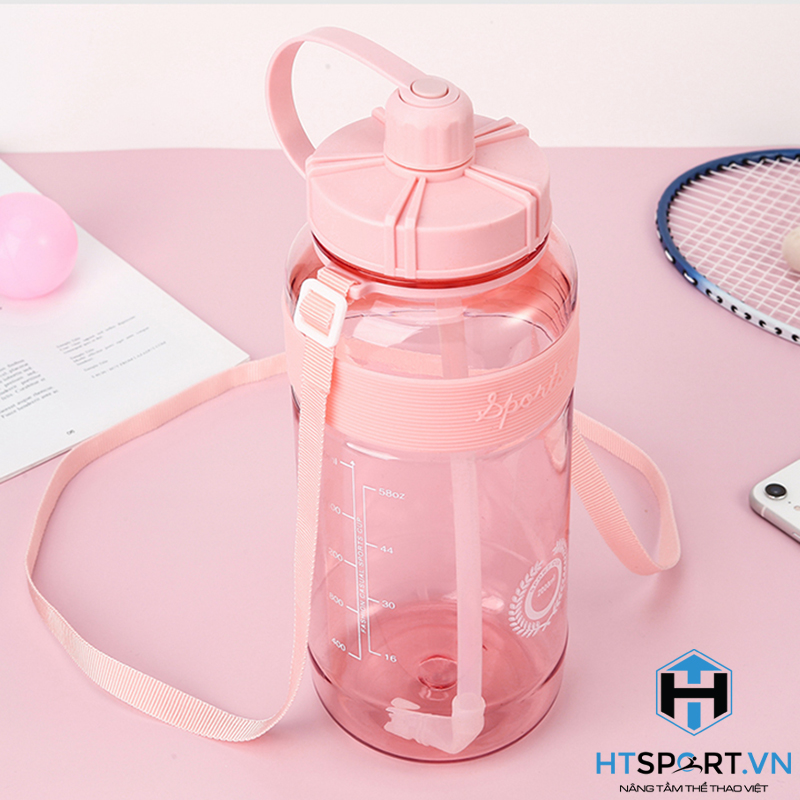Bình Nước Thể Thao, Bình Đựng Nước Tập Gym Nhựa 600ML - 2 Lít Tặng Kèm Dây Đeo Và Ống Hút Cao Cấp