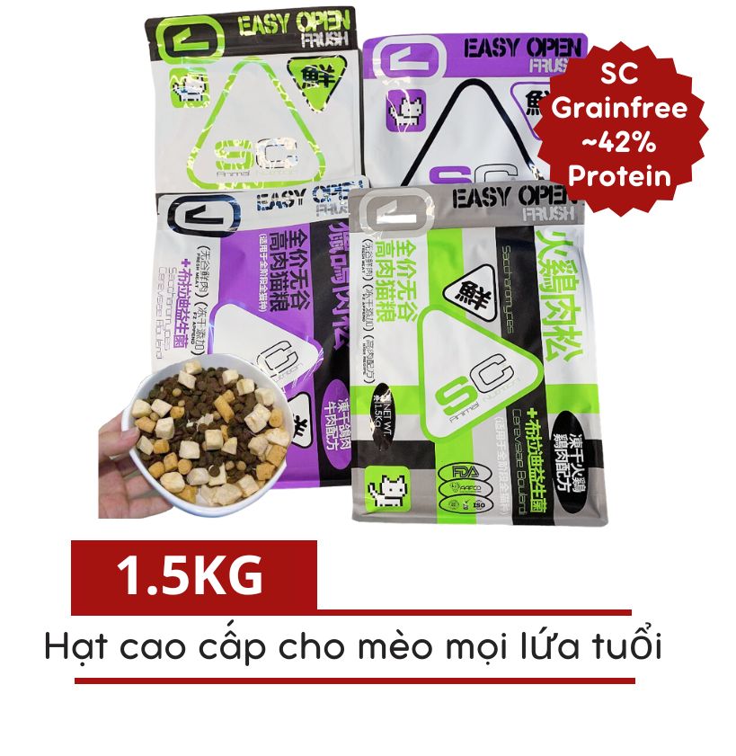 Hạt Cho Mèo SC Mix Thịt Cá Sấy Khô 1.5KG (Grainfree, Protein Cao) - [Nông Trại Thú Cưng]