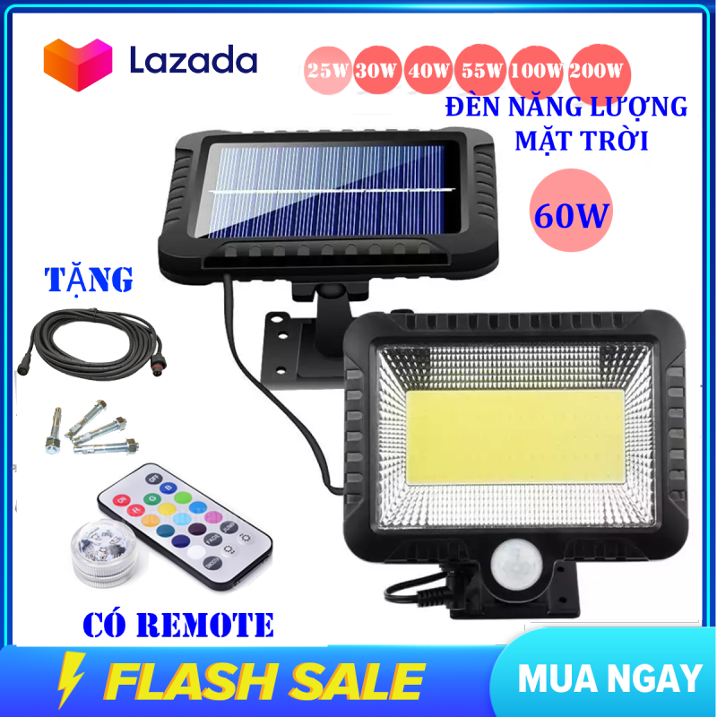 (Bảo Hành 12 tháng)Đèn năng lượng mặt trời 60 W,Chống nước, dùng trong cả mùa mưa, đèn năng lượng mặt trời có điều khiển-remote