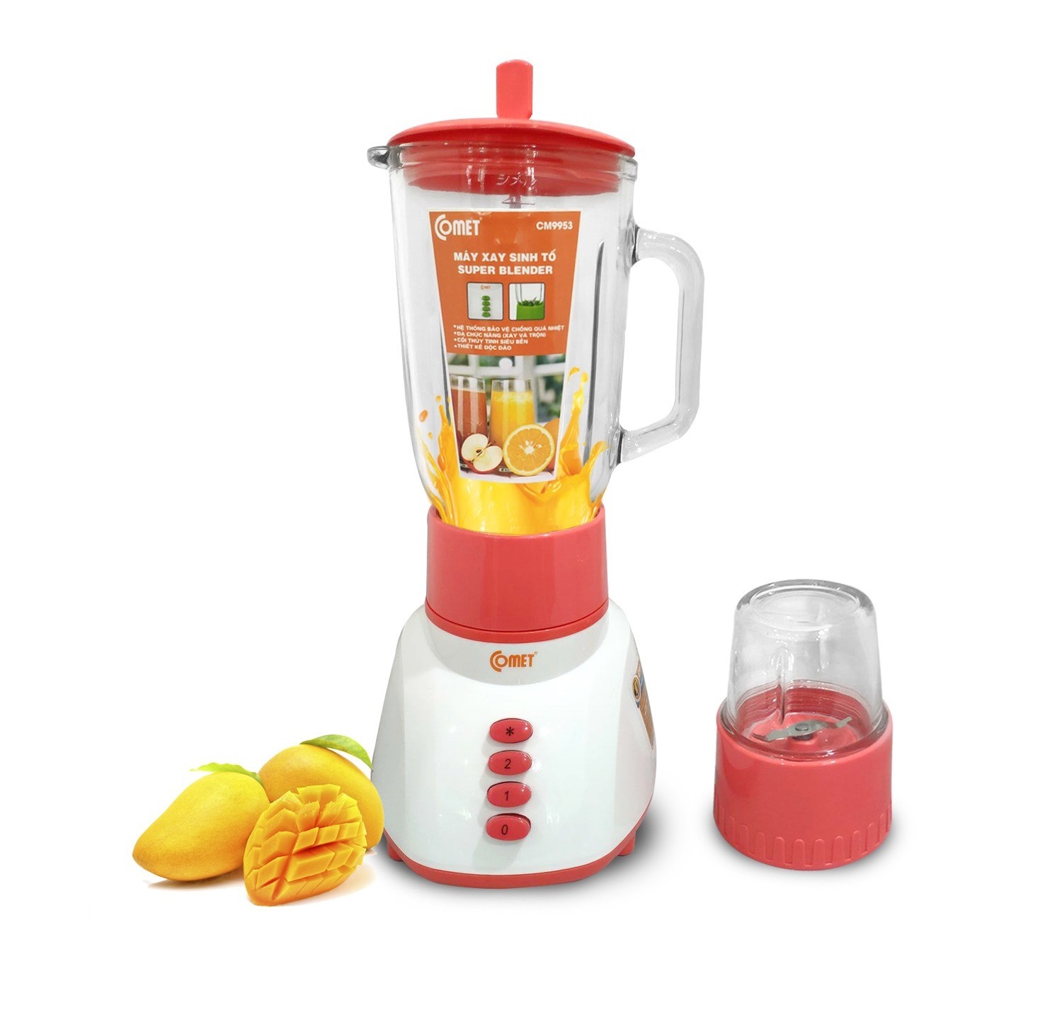 MÁY XAY SINH TỐ 2 LY THỦY TINH COMET CM9953 SIÊU BỀN ( 1.25 LÍT - BẢO VỆ QUÁ NHIỆT, AN TOÀN KHI SỬ DỤNG )
