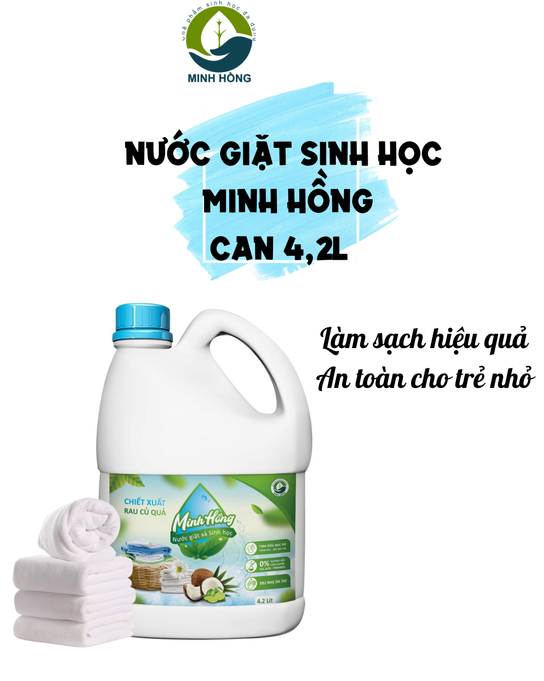 (Minh Hồng) Nước giặt sinh học Minh Hồng Can 4,2 lít Enzyme lên men từ rau củ quả Sạch vết bẩn, hương thơm từ tinh dầu bạc hà, an toàn cho da em bé Koshka Home