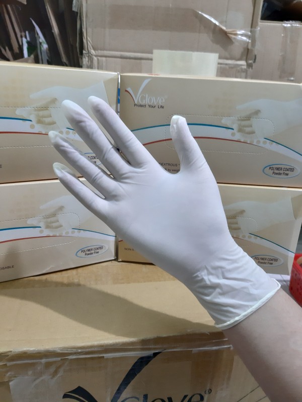 1 hộp Găng tay y tế không bột Vglove Khải Hoàn phủ Polymer 5.4g 24cm - 100 cái/hộp - hộp/50 đôi , XS,S,M,L