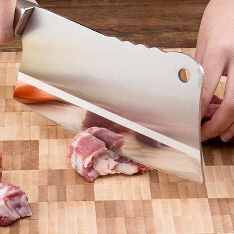 (có hộp ) Dao Chặt xương inox Cao Cấp Slicer Knife - DAO CHẶT XƯƠNG LƯỠI THÉP CỰC BÉN SLICE KNIFE CẦM CHẮC TAY - dao chat xuong heo gà - dao chặt thịt lưỡi thép  - dao thái thịt thép không rỉ -