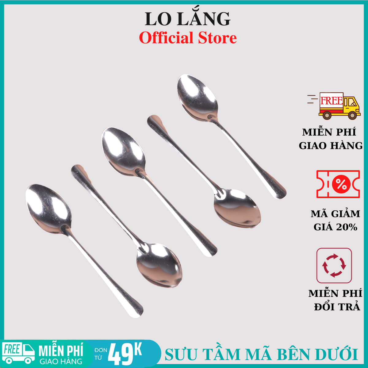 Bộ 5 muỗng  soup nhọn ăn cơm, canh, cafe inox cao cấp