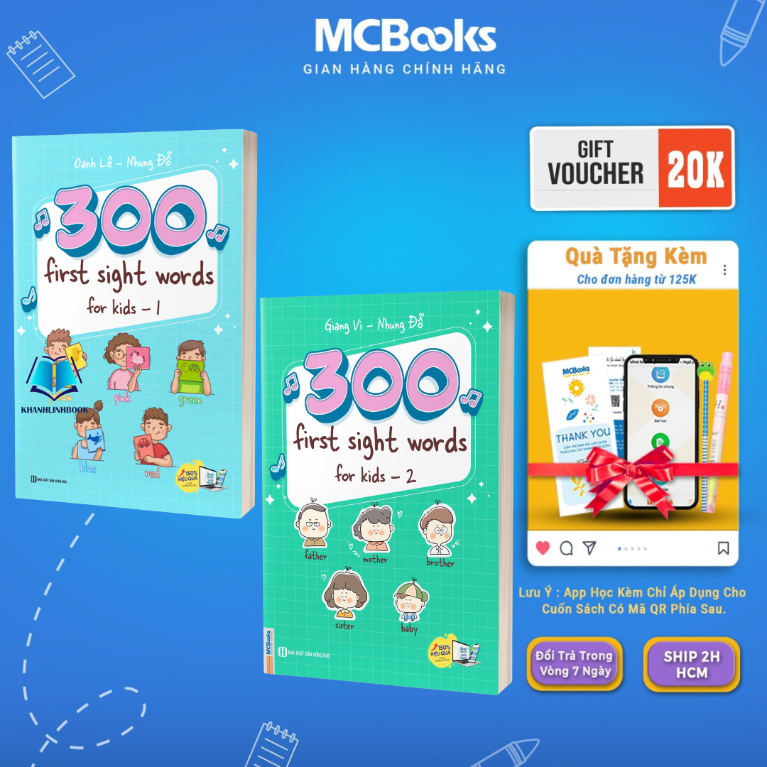 Sách - Combo 300 First sight words for kid (Tập 1 + Tập 2) - MCBooks